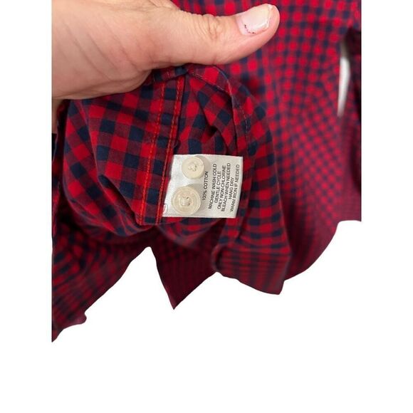 UNTUCKit Gingham Cotton Long Sleeve Classic Button Up Shirt Red Navy Size Medium - Picture 7 of 12